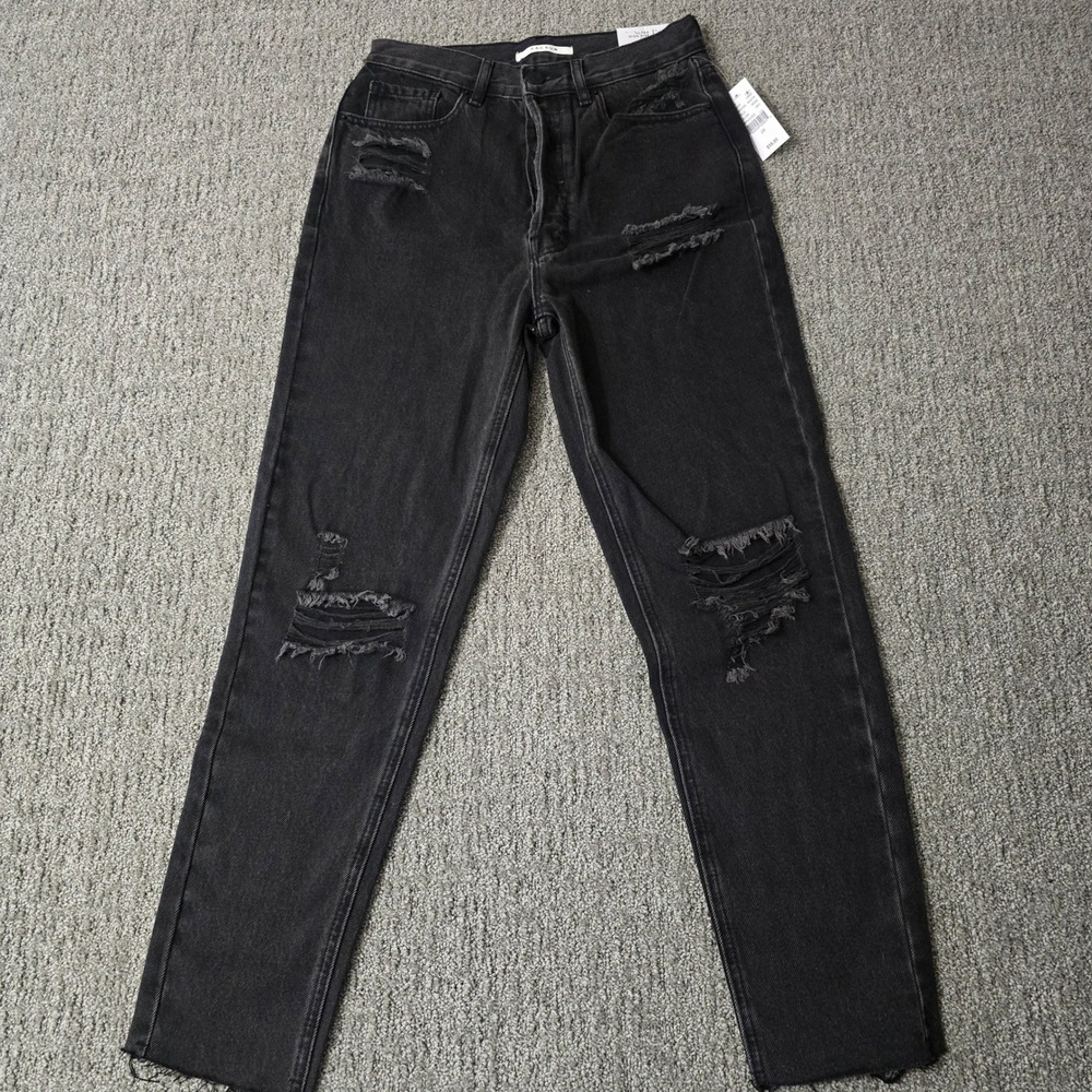 PacSun Ultra High Rise Slim Jeans 26 Black‎ Distressed Raw Hem NWT